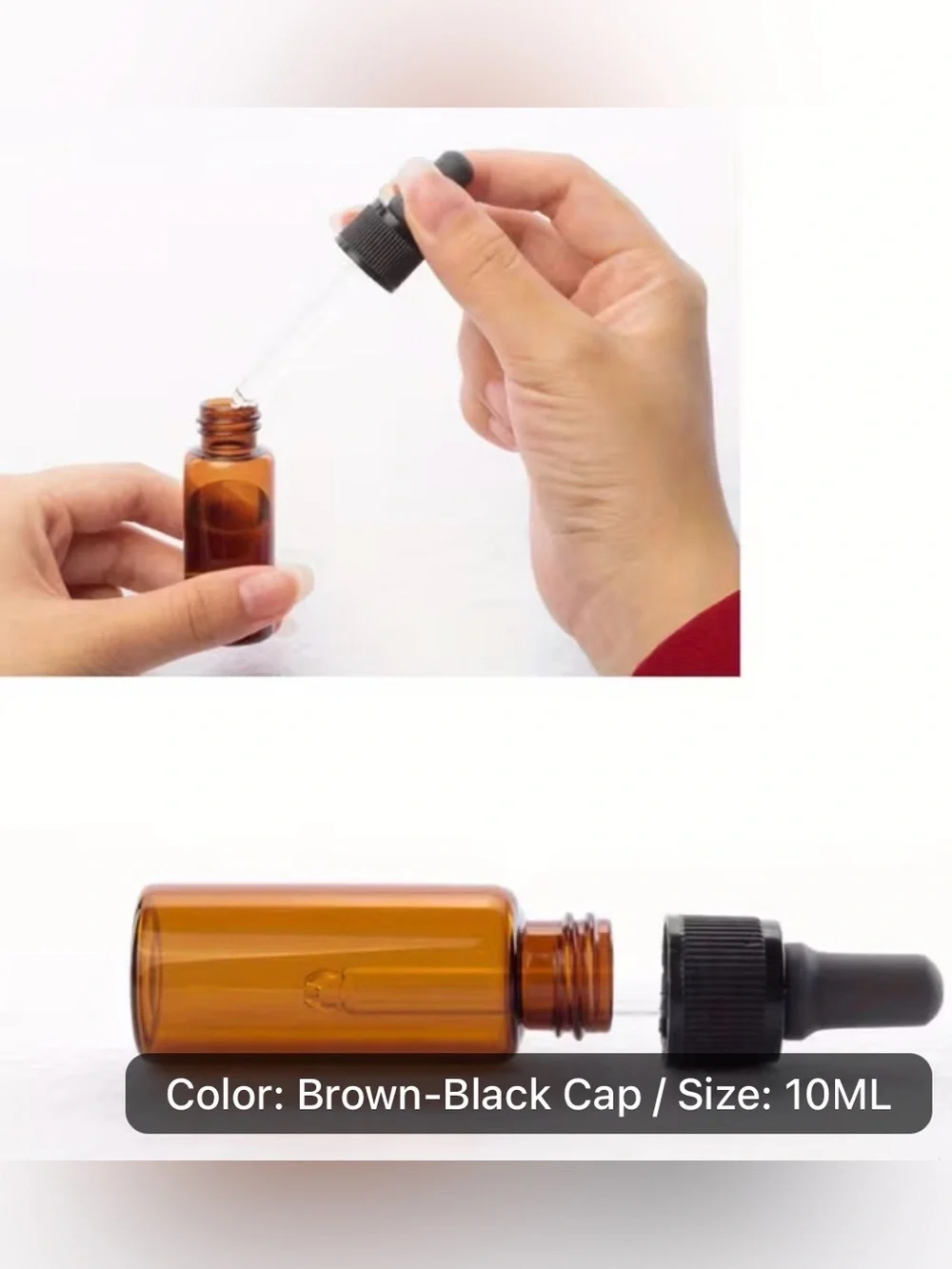 Eight (8) Amber Glass Dropper Bottle with Black Dropper Cap - 10ml vials